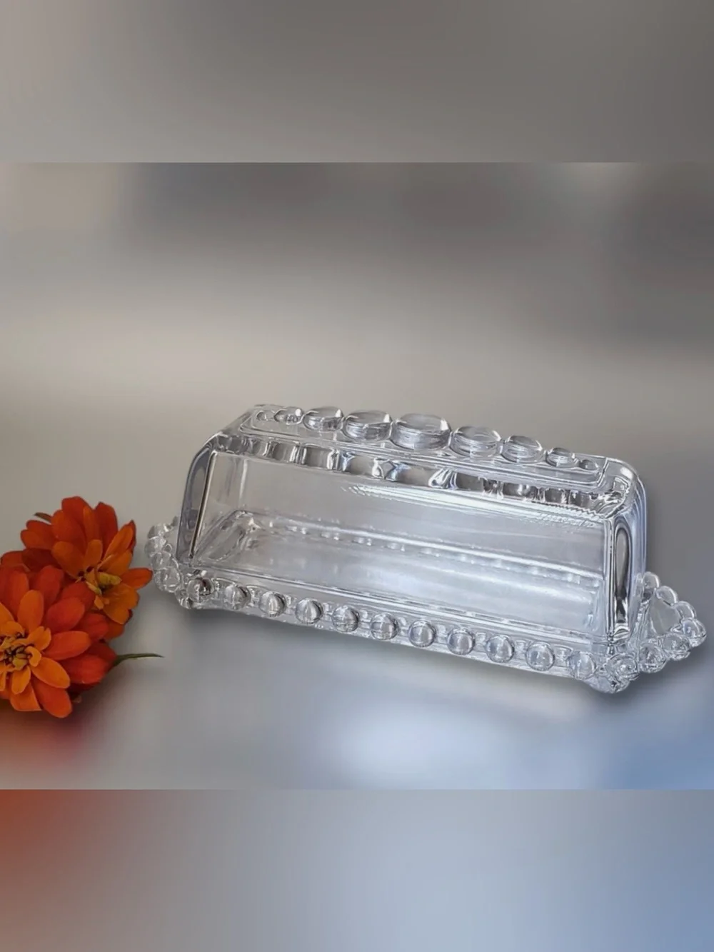 Vintage Imperial  Glass Candlewick Butter Dish with Beaded Edge